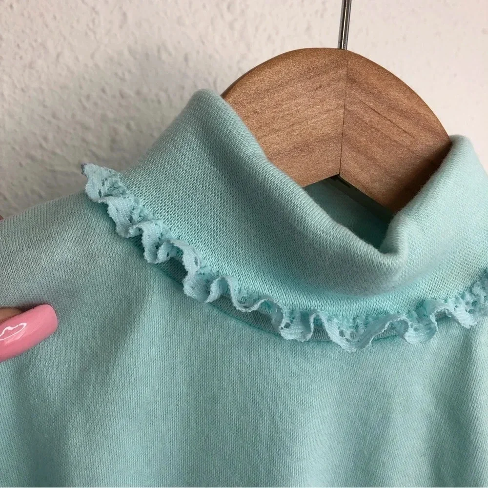 NWT Vintage Carter's turtleneck shirt aqua blue lace trim size‎ 12 months